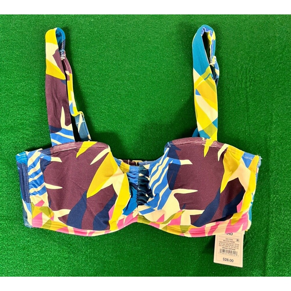 NEW Shade & Shore Women's Underwire Bikini Top Tropical Floral Print Blue 34D